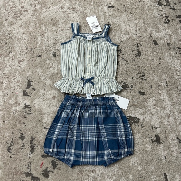 Ralph Lauren Baby Girls Striped Cotton Top & Plaid Bloomer Set Size 9 Months - Picture 1 of 4